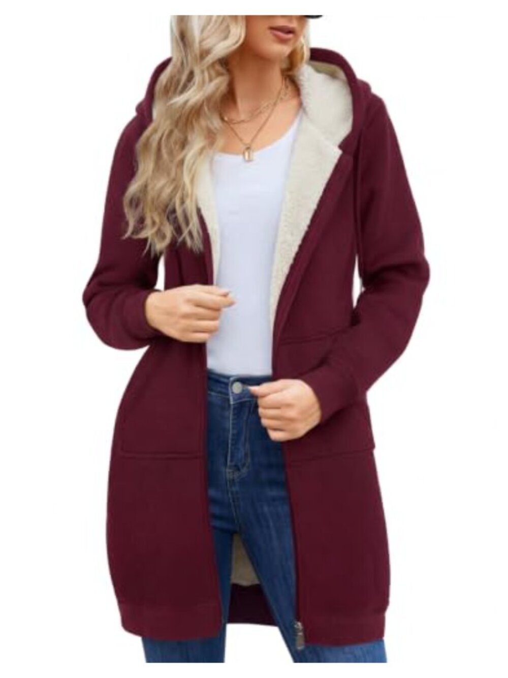 Sherpa Fleece Zip Up Hoodie Long Winter Sweatshirt Jacket
